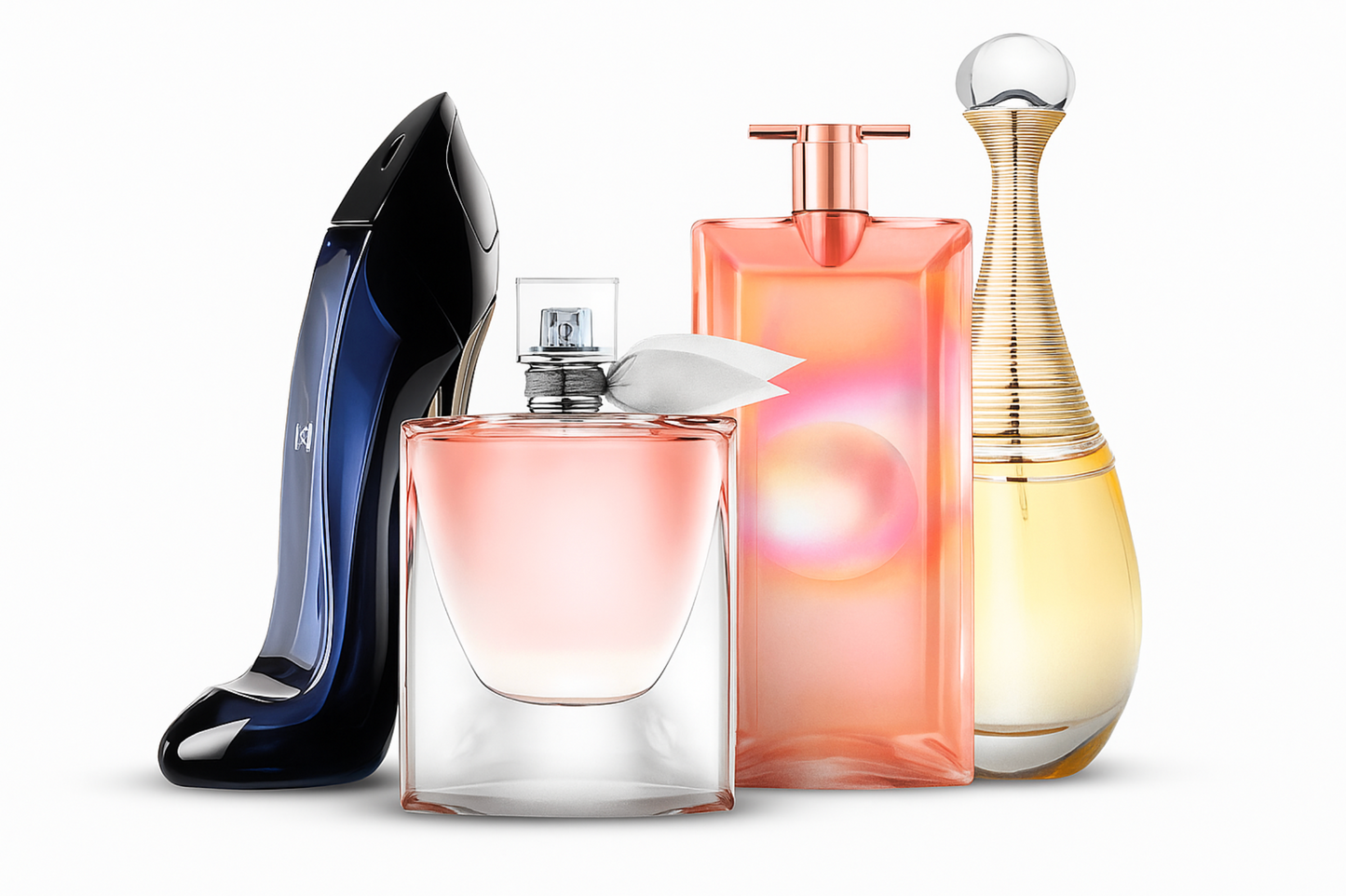 1-ET FIZESS, 4-ET KAPJ! Exkluzív prémium női parfümök szettje: Good Girl, La Vie Est Belle, Lancôme Idôle és J'adore (Eau de Parfum, mindegyik 100 ml)